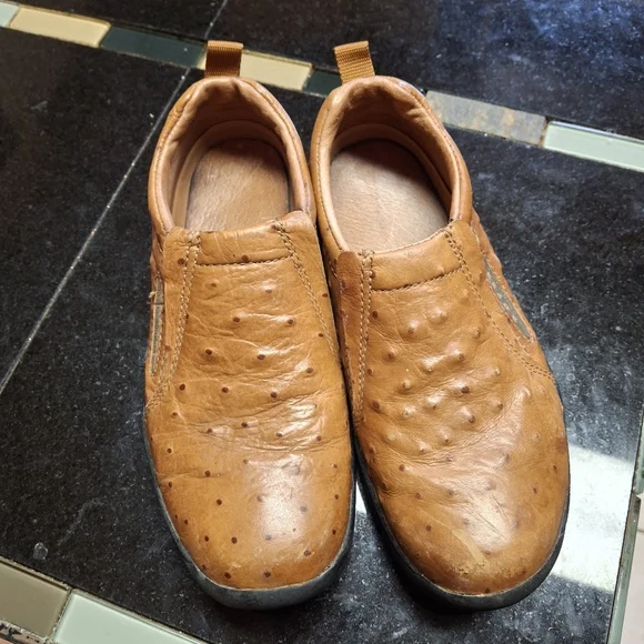 Roper Performance Faux Ostrich Leather Brown Slip-on Shoes Youth Kids Size 3 - Picture 2 of 16